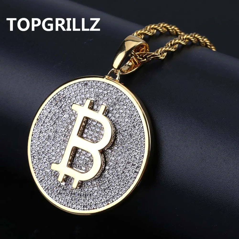 TOPGRILLZ Gold Color Iced Out Round Micro Pave Full Cubic Zircon Big Bitcoin Pendant Necklace Charm For Men Women HipHop Jewelry
TOPGRILLZ Gold Color Iced Out Round Micro Pave Full Cubic Zircon Big Bitcoin Pendant Necklace Charm For Men Women HipHop Jewelry