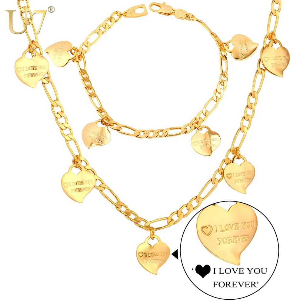 U7 Romantic Valentines Gift Women Bracelet Necklace Set Gold Color Love Heart Charms Fashion Jewelry Set For Women S795
U7 Romantic Valentines Gift Women Bracelet Necklace Set Gold Color Love Heart Charms Fashion Jewelry Set For Women S795