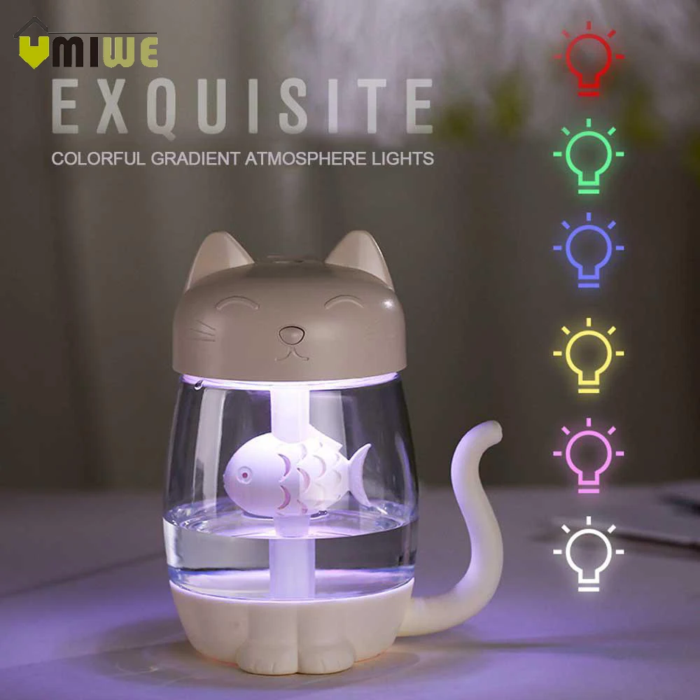 350ML Cute Cat Ultrasonic Humidifier 3 in 1 Aromatherapy Diffusers USB Car Air Freshener Home Led light Mini Diffuser | Бытовая техника