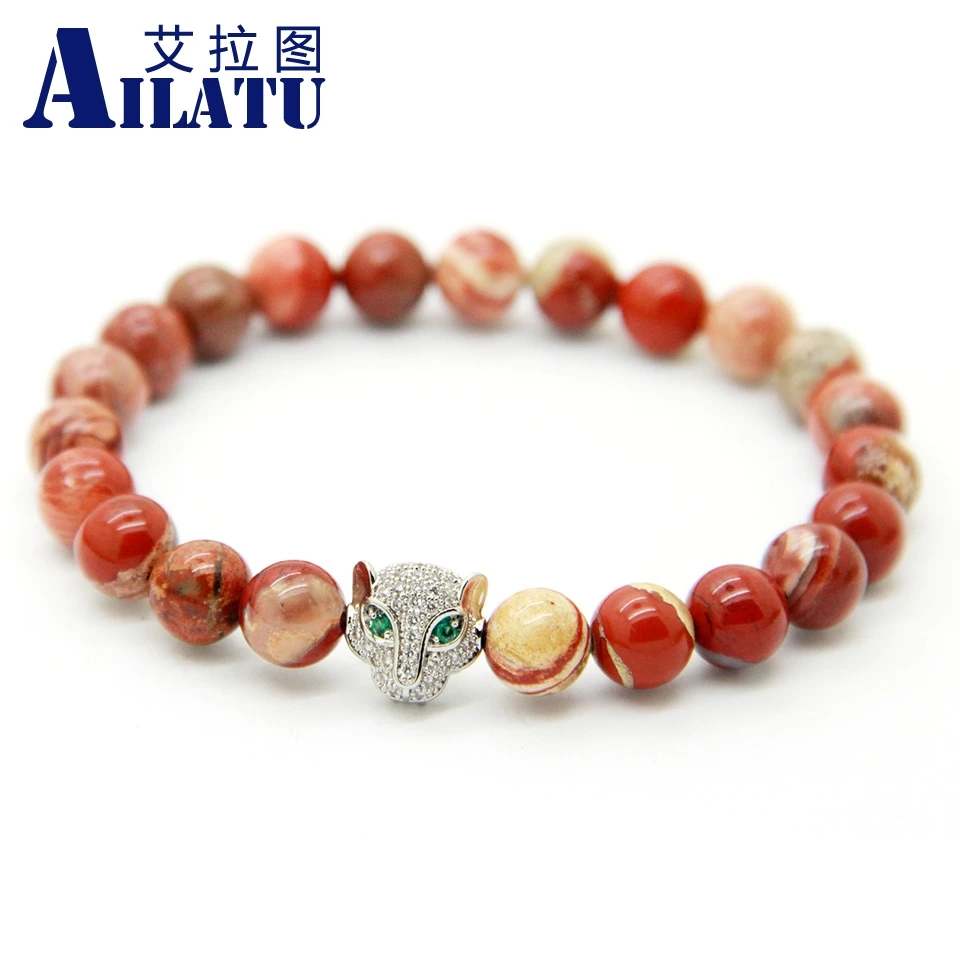 Ailatu New Arrival Men Jewelry 8mm Red Stone Beads Micro inserts Zircon Leopard Head Bracelet Animal Shape
Ailatu New Arrival Men Jewelry 8mm Red Stone Beads Micro inserts Zircon Leopard Head Bracelet Animal Shape