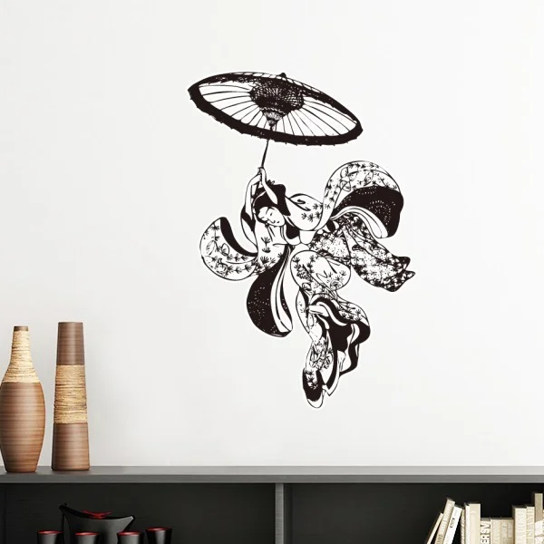

Japan Traditional Culture Black Kimono Woman Umbrella Line Drawing Sketch Art Sticker Art Decals Mural Wallpaper for Room Decal