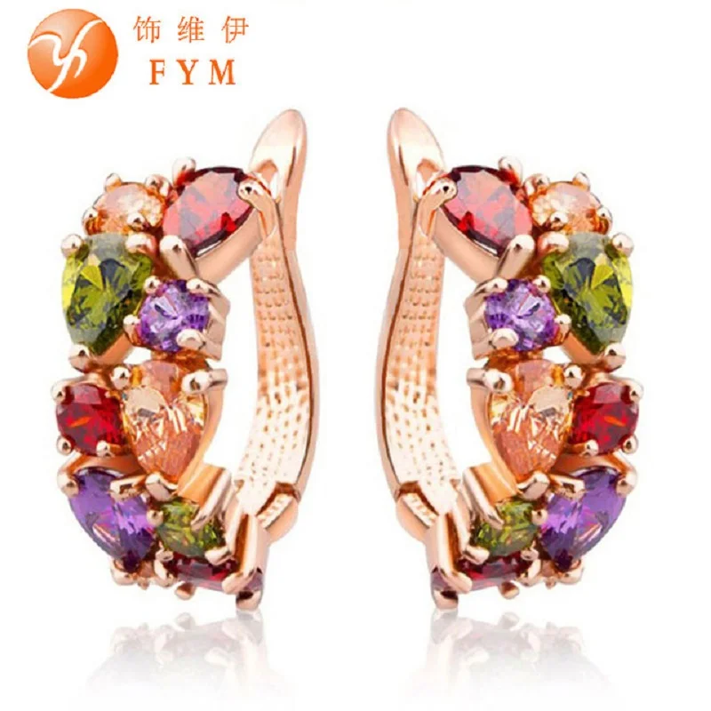 FYM Mona Lisa Luxury Rose Gold Color Multicolor Hoop Earrings For Women with Colorful Zircon Crystal Jewelry Statement Earrings
FYM Mona Lisa Luxury Rose Gold Color Multicolor Hoop Earrings For Women with Colorful Zircon Crystal Jewelry Statement Earrings