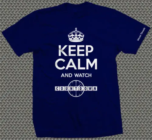 С надписью KEEP CALM and часы обратного отсчета печатных футболка C4 ТВ шоу викторины