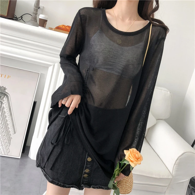 Lazy wind ice silk sunscreen Women Top Loose hood Korean drawstring Shirt hollow Thin knit air conditioning Summer Blouse W106
Lazy wind ice silk sunscreen Women Top Loose hood Korean drawstring Shirt hollow Thin knit air conditioning Summer Blouse W106