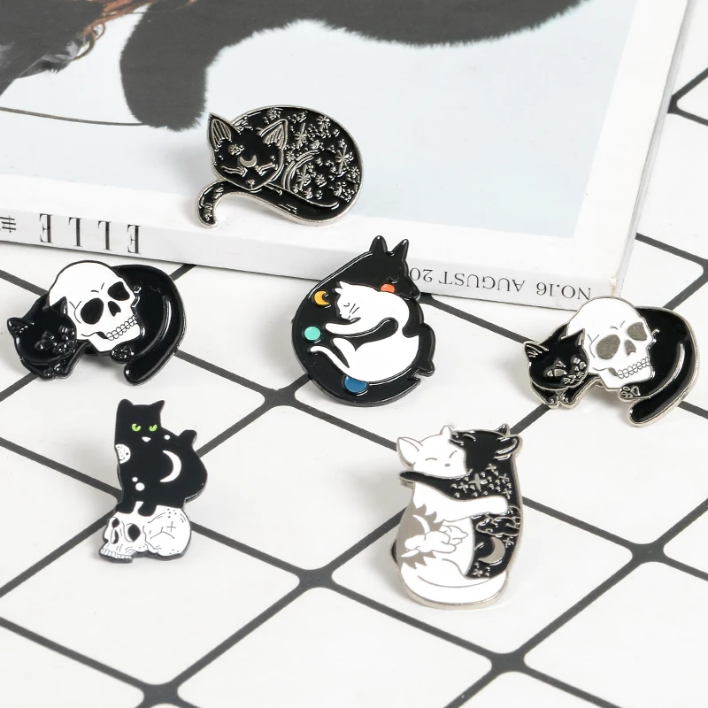 Dark Cat Pins Witch cats Black cat with skull Brooches Punk Kitty Animal Brooch collection for Women Men Cat Jewelry Collar Pin
Dark Cat Pins Witch cats Black cat with skull Brooches Punk Kitty Animal Brooch collection for Women Men Cat Jewelry Collar Pin