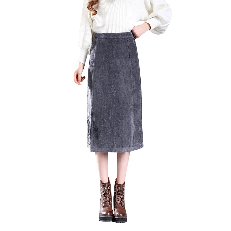 Large size women casual corduroy autumn and winter long section of high waist solid color split fork skirt
Large size women casual corduroy autumn and winter long section of high waist solid color split fork skirt