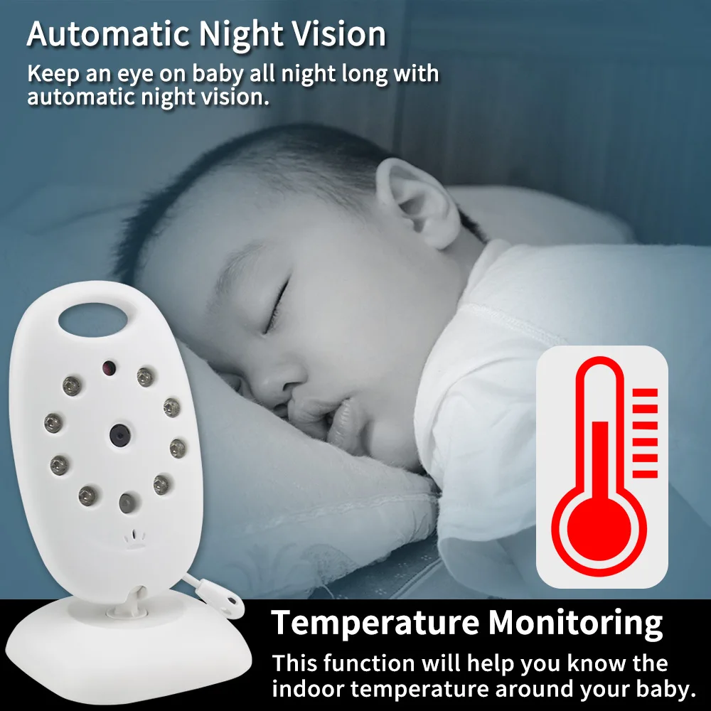Wireless Video Baby Monitor 2.0 inch Color Security Camera 2 Way Talk NightVision IR LED Temperature Monitoring with 8 Lullaby
Wireless Video Baby Monitor 2.0 inch Color Security Camera 2 Way Talk NightVision IR LED Temperature Monitoring with 8 Lullaby