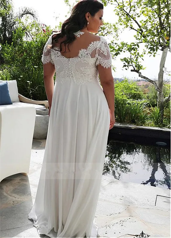 Chiffon Jewel V-Neckline A-line Plus Size Wedding Dresses Beaded Lace Appliques Short Sleeves Bridal Gowns wedding gowns
Chiffon Jewel V-Neckline A-line Plus Size Wedding Dresses Beaded Lace Appliques Short Sleeves Bridal Gowns wedding gowns