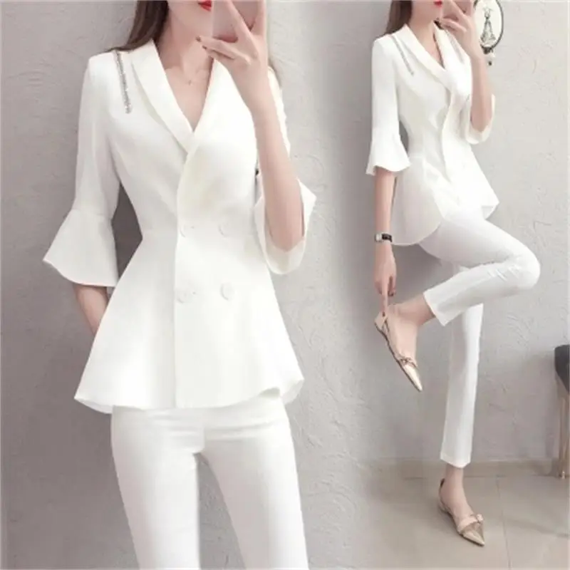Fashion spring New plus size professional suit suit female fashion ladies white slim small suit summer two-piece suit women
Fashion spring New plus size professional suit suit female fashion ladies white slim small suit summer two-piece suit women