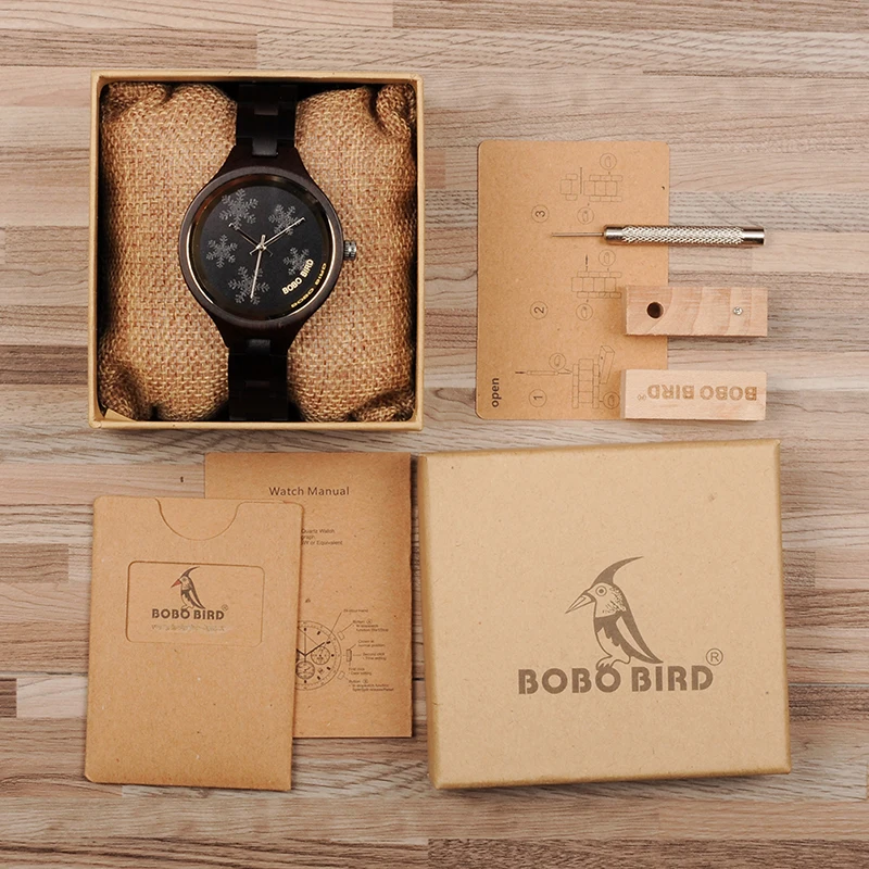 BOBO BIRD Luxury Ladies Watch Natural Black Wood High Quality Wrist Watches with Snowflake as Gift
BOBO BIRD Luxury Ladies Watch Natural Black Wood High Quality Wrist Watches with Snowflake as Gift