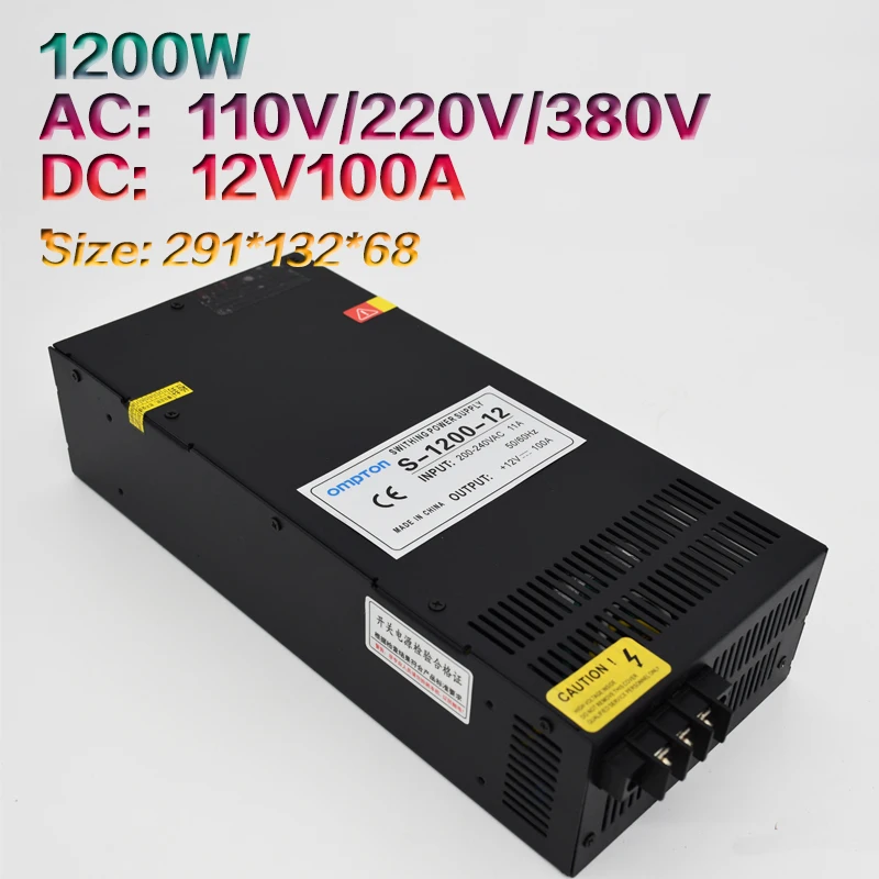 High-power switching power supply S-1200W-12V100A DC single-group output adjustable power supply
High-power switching power supply S-1200W-12V100A DC single-group output adjustable power supply
