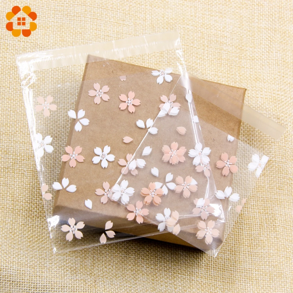 

100PCS Cherry Blossoms Candy &Cookie Plastic Bags Self-Adhesive For DIY Biscuits Snack Baking Package Decor Kids Gift Supplies