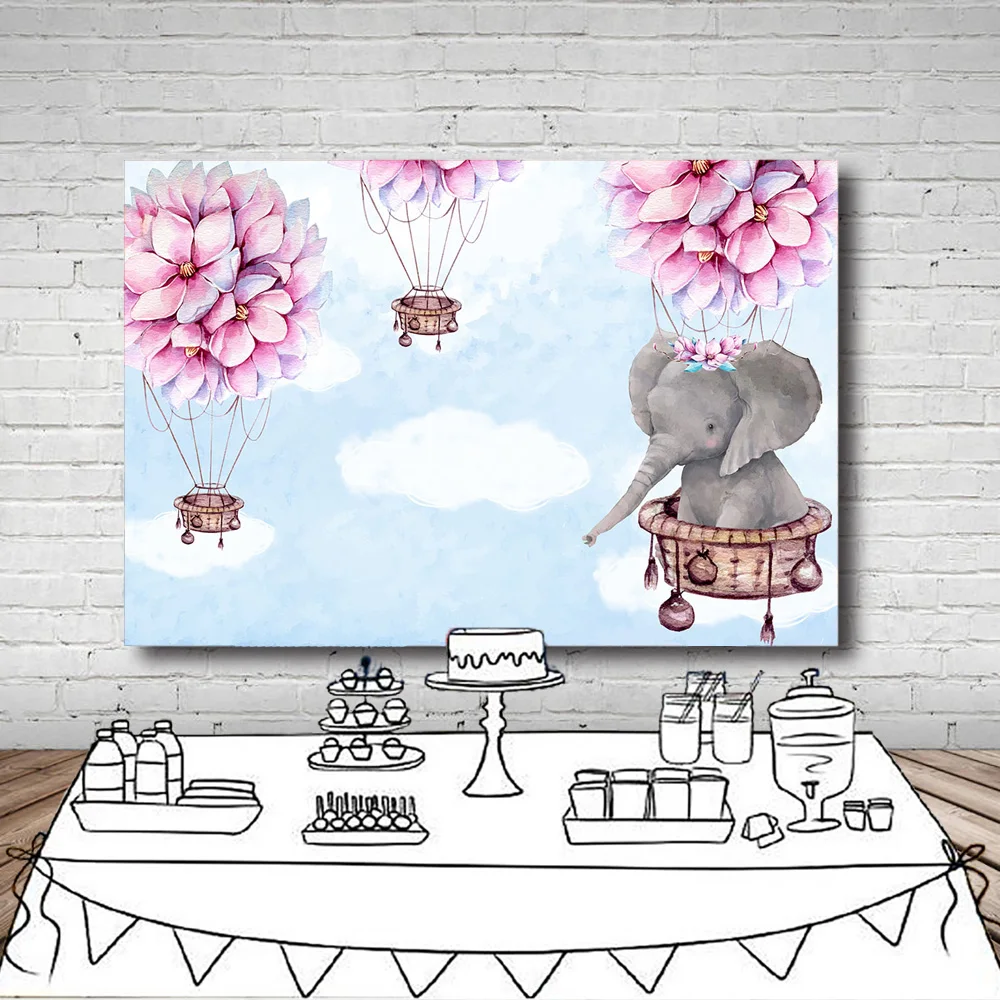 Photo background cartoon blue sky clouds elephant flower hot air balloon birthday baby shower customized photography backdrop
Photo background cartoon blue sky clouds elephant flower hot air balloon birthday baby shower customized photography backdrop