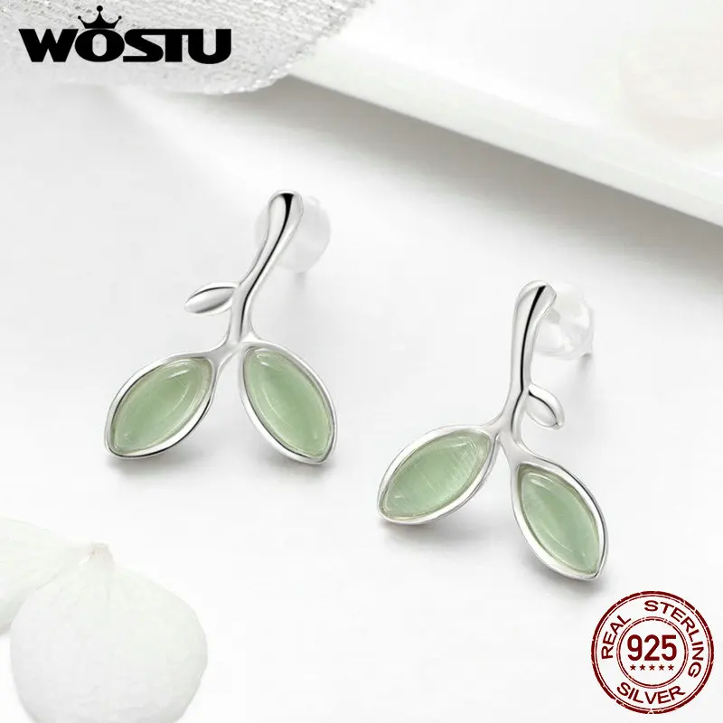 Лидер продаж WOSTU хит 100% Стерлинговое Серебро 925 пробы зеленые серьги-гвоздики для
