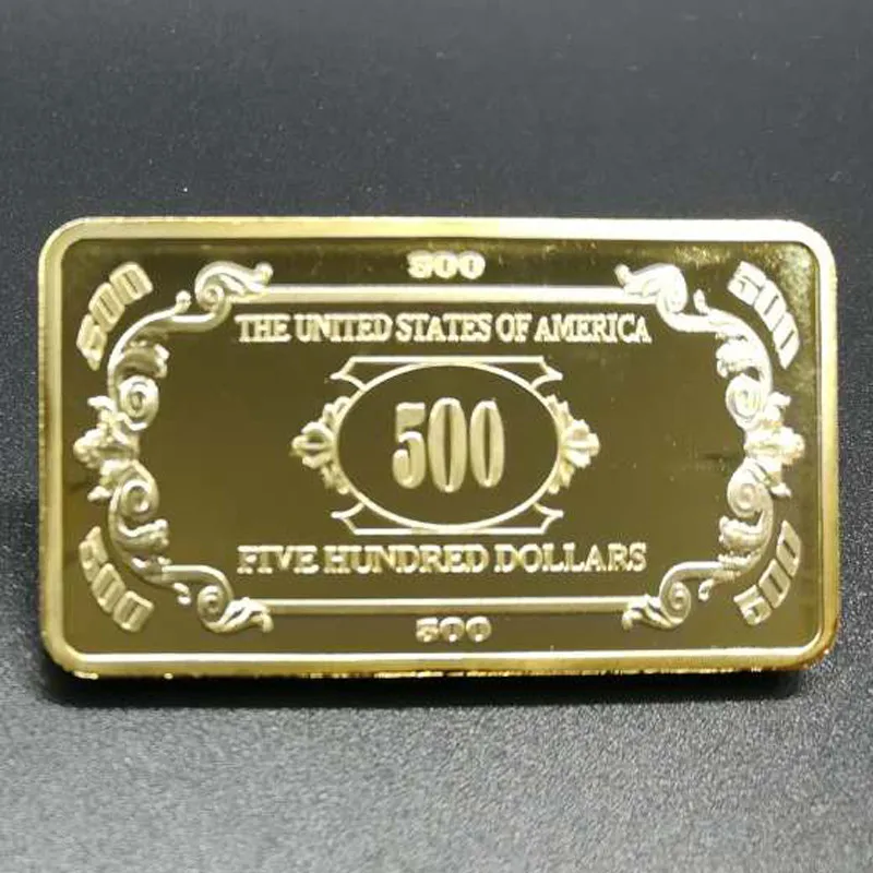 

5 Pcs The 500 dollars banknote 1 OZ 24K real gold plated badge 50 x 28 mm souvenir coin bullion bar