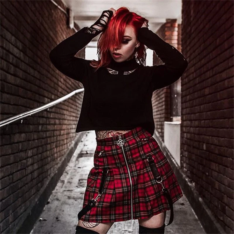 Harajuku Punk Rock Gothic Skirt Women Zipper Stitching Pleated Mini Skirt For Fashion Girls High Waist A-Line Black strap
Harajuku Punk Rock Gothic Skirt Women Zipper Stitching Pleated Mini Skirt For Fashion Girls High Waist A-Line Black strap