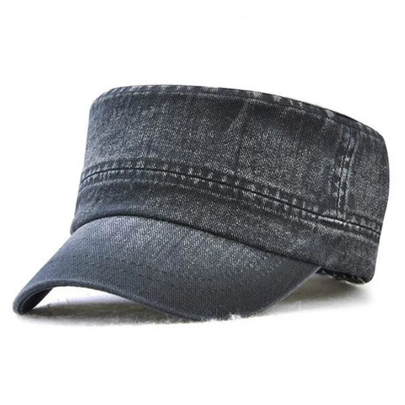 Шапка унисекс Джинсовая винтажная шапка в стиле милитари с плоским верхом