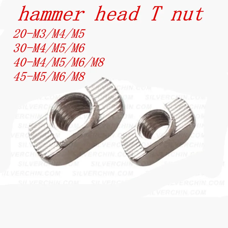 

10-50pcs M3 M4 M5 M6 m8 T nut Hammer Head Nut bolt Nickel Plated for 2020 3030 4040 Aluminum Profile