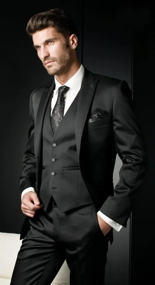 Custom Made One Button Black Groom Tuxedos Peak Lapel Groomsmen Best Man Wedding Prom Suits ( jacket+Pants+vest+tie)
Custom Made One Button Black Groom Tuxedos Peak Lapel Groomsmen Best Man Wedding Prom Suits ( jacket+Pants+vest+tie)