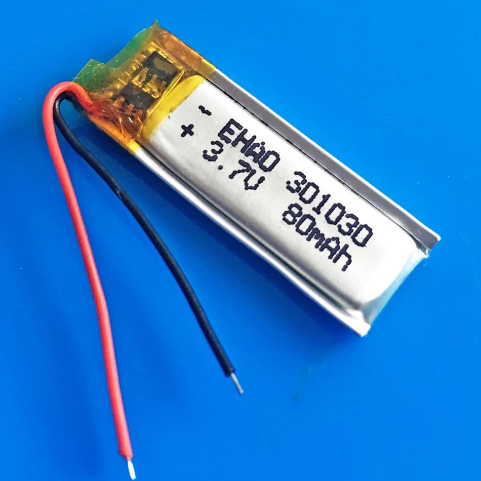 301030 3.7V 80mAh lithium polymer Lipo rechargeable battery for MP3 MP4 GPS bluetooth headset video pen camera 3x10x30mm
301030 3.7V 80mAh lithium polymer Lipo rechargeable battery for MP3 MP4 GPS bluetooth headset video pen camera 3x10x30mm