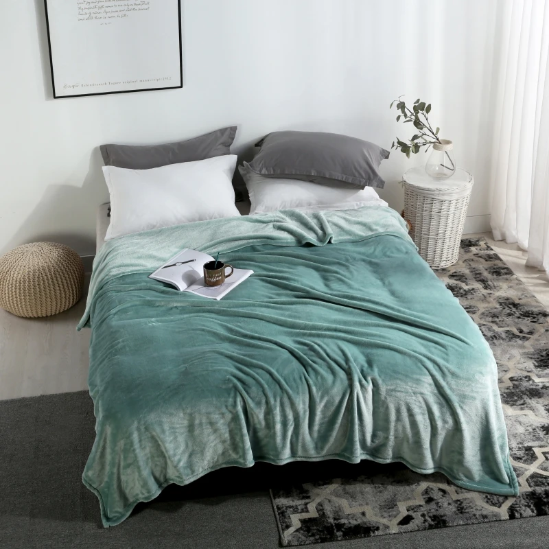 Bean Green Solid Color Thickening Bedspread Blanket 200x230cm Flannel To On For The Sofa/Bed/Car Portable Plaids | Дом и сад
