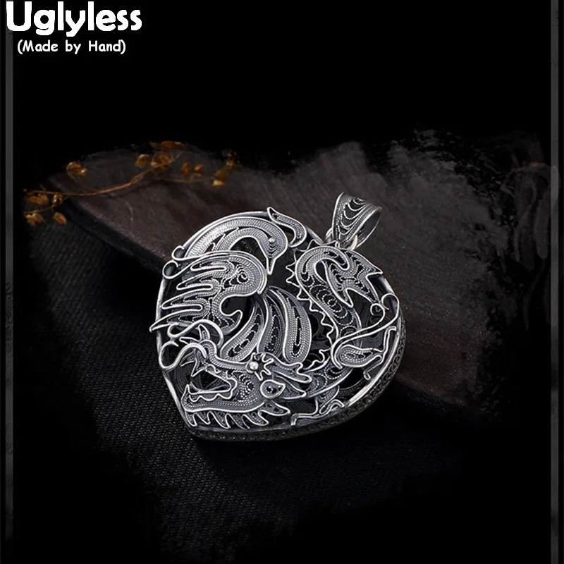 Uglyless Real 999 Fine Thai Silver Handmade Filigree Phoenix Dragon Pendants without Chains Retro Designer Heart Jewelry Hollow
Uglyless Real 999 Fine Thai Silver Handmade Filigree Phoenix Dragon Pendants without Chains Retro Designer Heart Jewelry Hollow