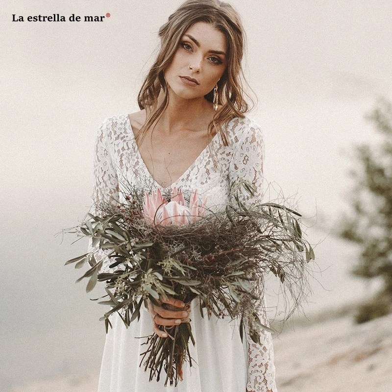 Abito da sposa new lace chiffon sexy V neck long sleeve ivory beach boho wedding dress cheap hochzeitskleid custom Bridal Gown
Abito da sposa new lace chiffon sexy V neck long sleeve ivory beach boho wedding dress cheap hochzeitskleid custom Bridal Gown