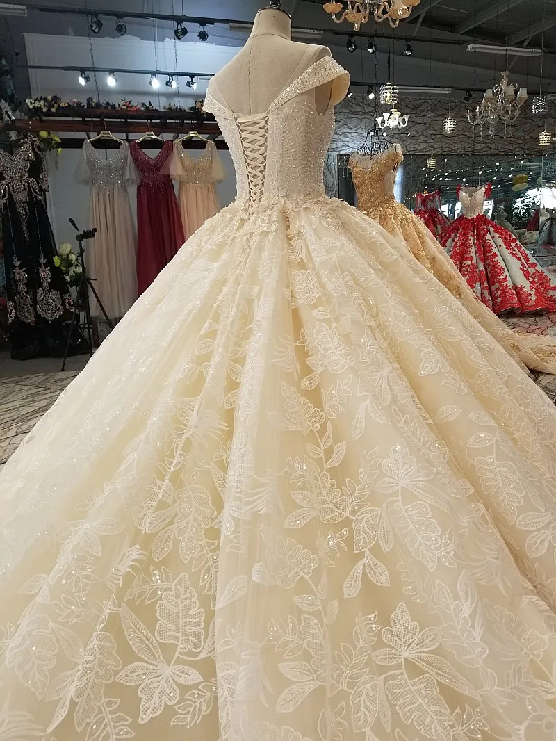 2018 Vintage Champagne Wedding Dress Sleeveless V-neck Cathedral Train Lace Up Ball Gown Vestidos De Novia Gelinlik Bruidsjurken | Свадьбы и