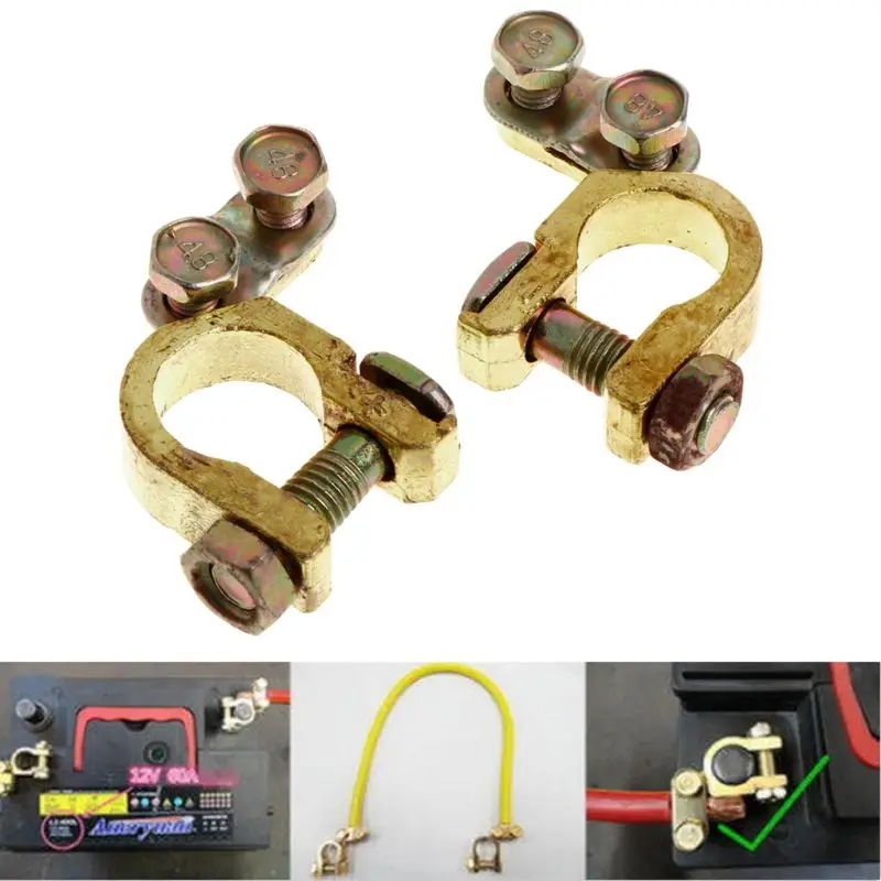 New 2Pcs Replacement Auto Car Battery Terminal Clamp Clips Brass Connector| |