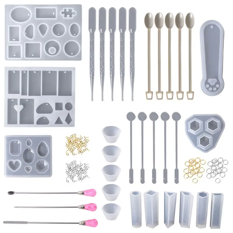 Resin Kit Silicone Mold Dropper Cup Spoon Finger Gloves Metal Ring Pins DIY Jewelry Necklace Bookmark Tools Necessary
Resin Kit Silicone Mold Dropper Cup Spoon Finger Gloves Metal Ring Pins DIY Jewelry Necklace Bookmark Tools Necessary