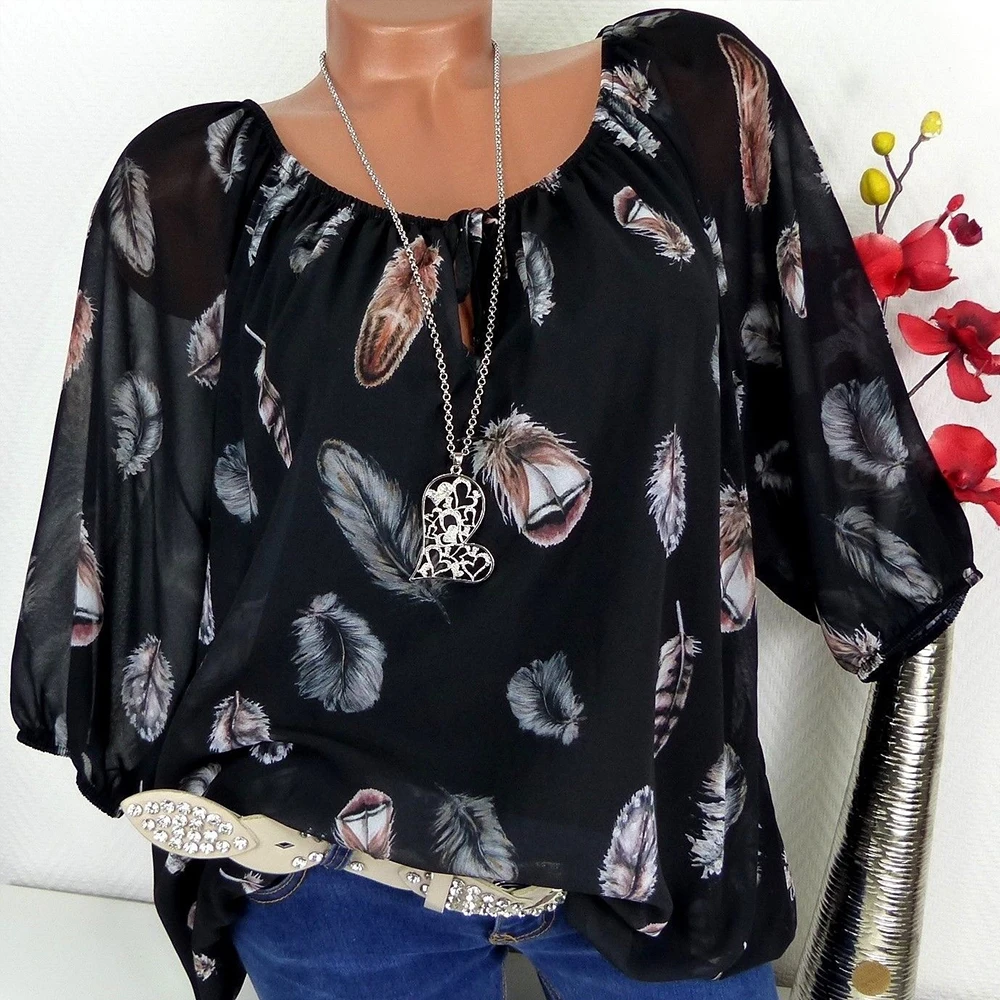 Fashion Lady Chiffon Blouses V Neck Half Sleeve Lace Up Shirts Tops Casual Chic Woman Blouse Elegant Feather Print Tee T-Shirt
Fashion Lady Chiffon Blouses V Neck Half Sleeve Lace Up Shirts Tops Casual Chic Woman Blouse Elegant Feather Print Tee T-Shirt