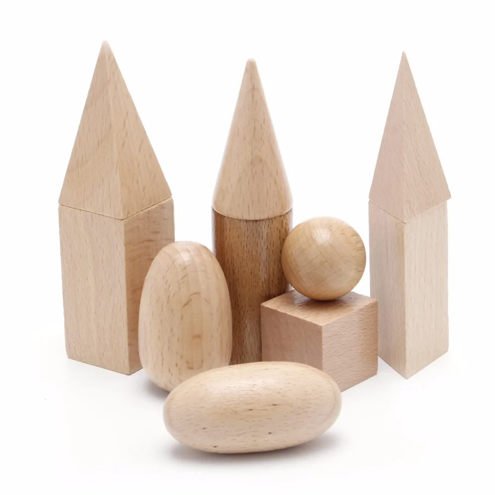 Wooden Geometric Solids 3-D Shapes Montessori Learning Resources for School Home |