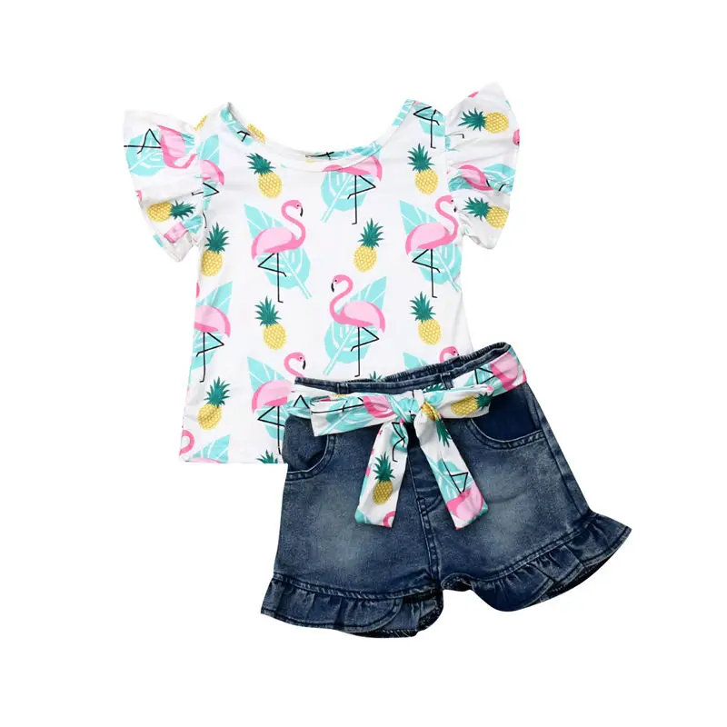 Toddler Baby Girl Clothes Set 2019 Summer Kid Outfit Fly Sleeve Top+Denim Shorts 2pcs Flamingo Watermelon Children Clothing Set
Toddler Baby Girl Clothes Set 2019 Summer Kid Outfit Fly Sleeve Top+Denim Shorts 2pcs Flamingo Watermelon Children Clothing Set