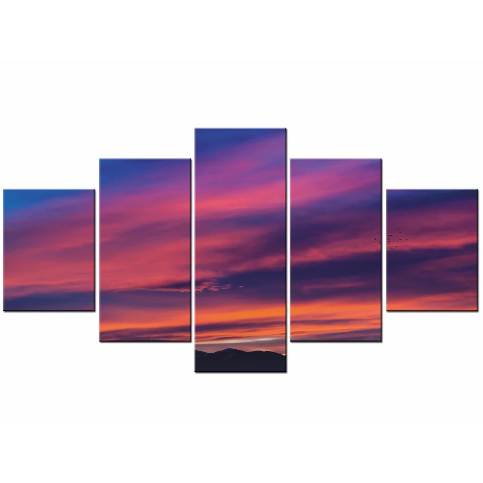 Canvas Painting HD Printed Poster For Living Room 5 Panel Sunset Dusk Fire Cloud Wall Art Home Decor Framework Modern Pictures | Дом и сад