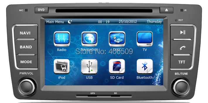 В тире dvd плеер автомобиля GPS навигации для SKODA OCTAVIA 2013 с Радио Bluetooth AUX USB стерео
