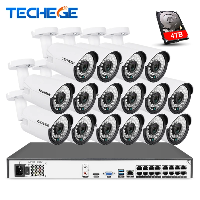 Techege 16CH 4K POE NVR 5 Мп аудио камера s комплект PoE IP Onvif FTP CCTV система ИК наружного ночного