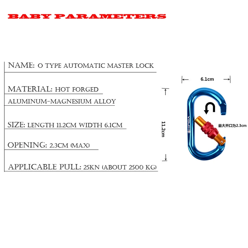 Tension 25KN Professional Climbing Carabiner O-shape Outdoor Automatic Lock Carabiner Mountaineering Buckle 
Tension 25KN Professional Climbing Carabiner O-shape Outdoor Automatic Lock Carabiner Mountaineering Buckle