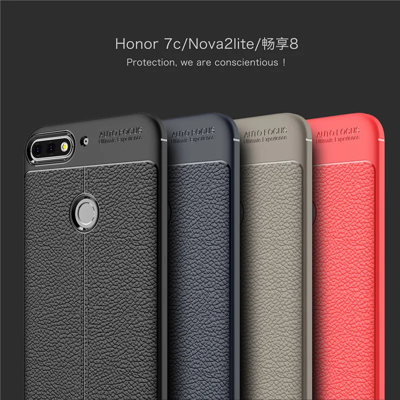 Для Huawei Honor 7C чехол для 7 C роскошный Ударопрочный Мягкий TPU Lichi кожаный с узором