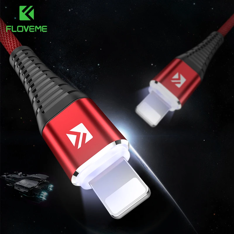 FLOVEME для iPhone XS Max XR X 8 7 Plus USB кабель светодиодный свет 1 м зарядный провод передачи