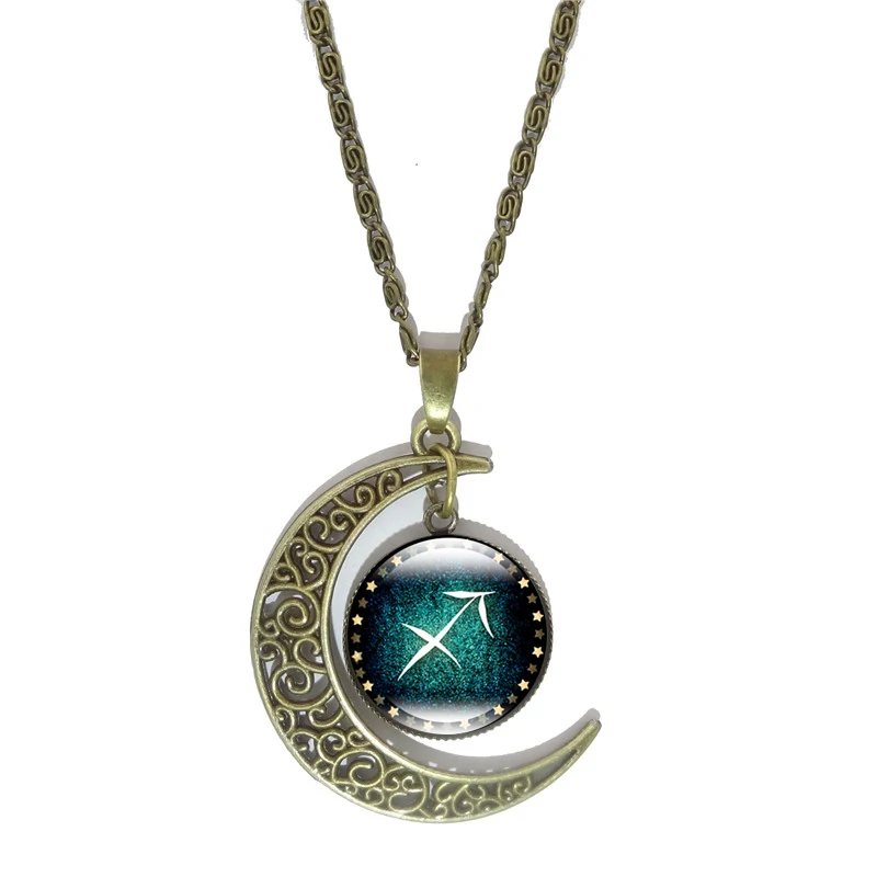 12 созвездий подвеска ожерелье знаки зодиака бронзовый полумесяц цепочка