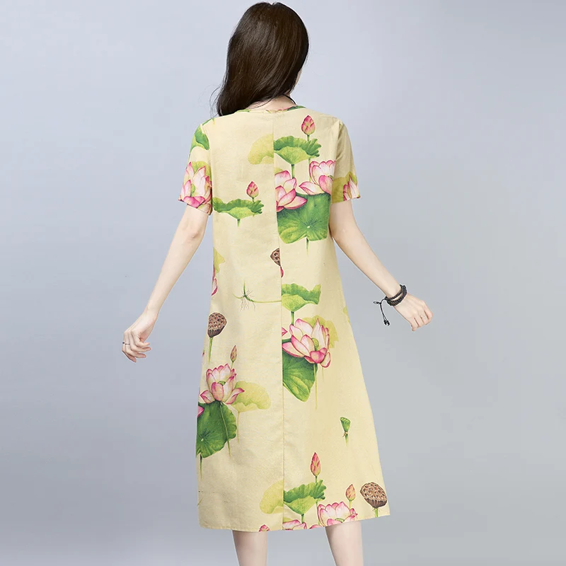 2021 New Summer Cotton Linen Dress Women's Ethnic Style Casual Loose Chic Lotus Print Long Dress for Women Vestidos Femininos
2021 New Summer Cotton Linen Dress Women's Ethnic Style Casual Loose Chic Lotus Print Long Dress for Women Vestidos Femininos