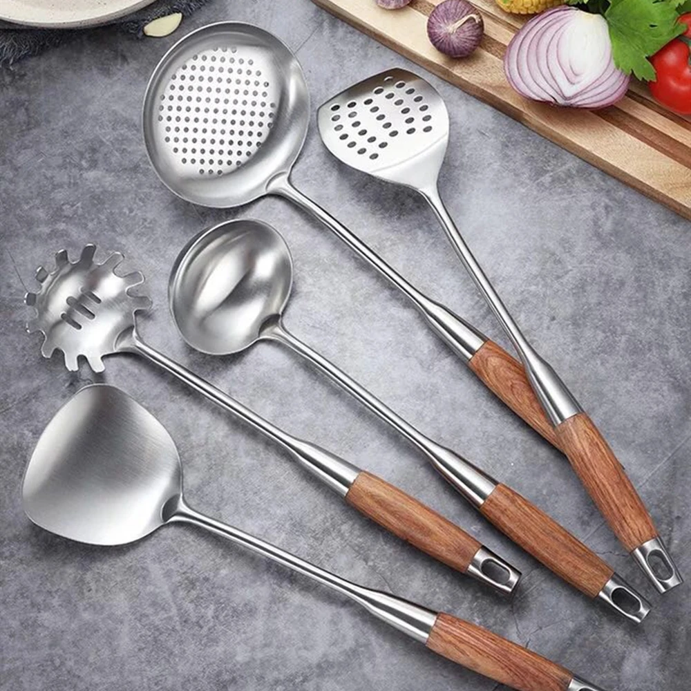

304 Stainless Steel Long Handle Soup Spoon Egg Fish Frying Pan Scoop Fried Shovel Spatula Cooking Strainer Kitchen Colander