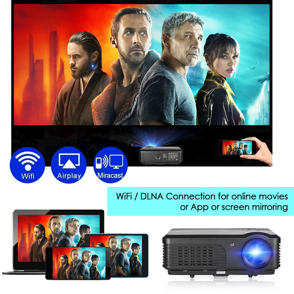 Умный светодиодный проектор для домашнего кинотеатра Android Bluetooth Wifi Поддержка Full HD