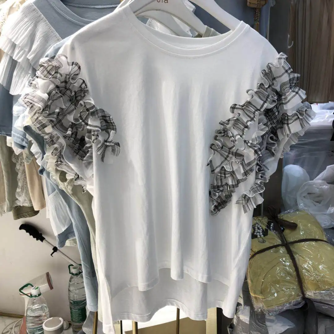 2020 Korean Unicorn Arrival Cotton Casual Broadcloth Ruffles Tumblr Summer T-shirt Women Round Neck Ruffle Cuff Pleated Female
2020 Korean Unicorn Arrival Cotton Casual Broadcloth Ruffles Tumblr Summer T-shirt Women Round Neck Ruffle Cuff Pleated Female