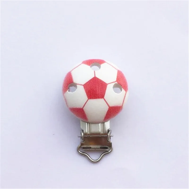 500PCS Wooden Baby Infant Football Pacifier Soother Dummy Chain Holder Clips with Metal Holders Kids Feeding