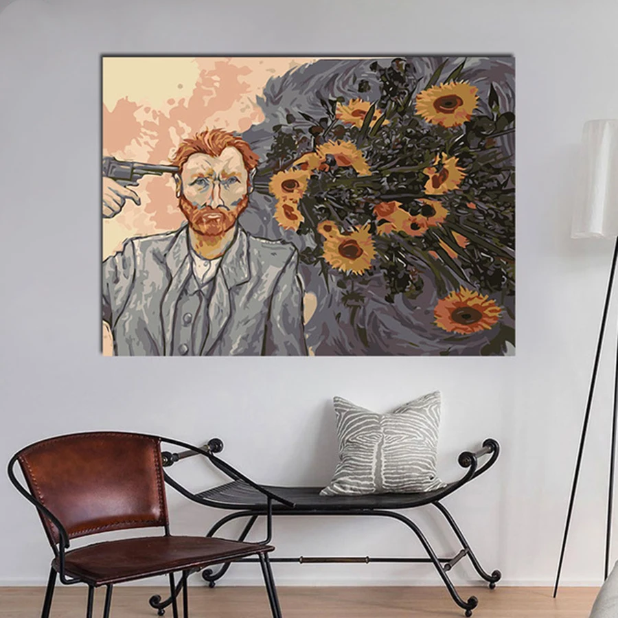 Van Gogh shot himself to shoot a sunflower creative description paintings drawing coloring by numbers on canvas with frame
Van Gogh shot himself to shoot a sunflower creative description paintings drawing coloring by numbers on canvas with frame