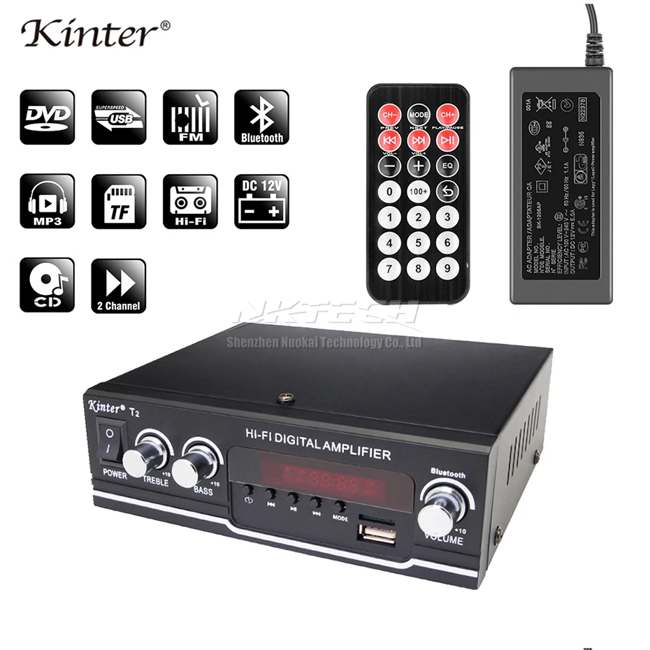 Автомобильный усилитель мощности Kinter T2 цифровой аудиоплеер Bluetooth 2CH 20 Вт Hi Fi
