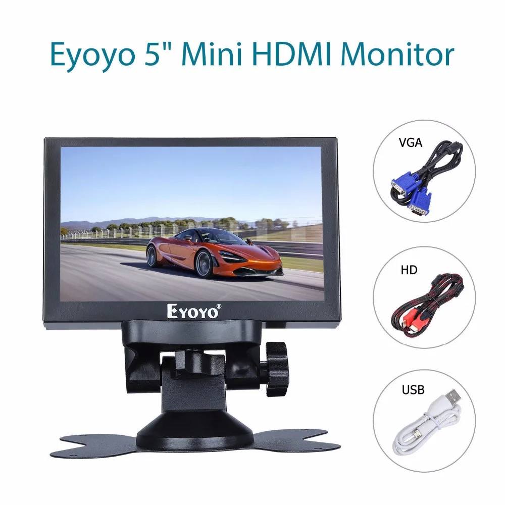 Eyoyo 5 дюймов мини HDMI монитор 800x480 заднего вида TFT ЖК экран дисплей с BNC/VGA/AV/HDMI выход