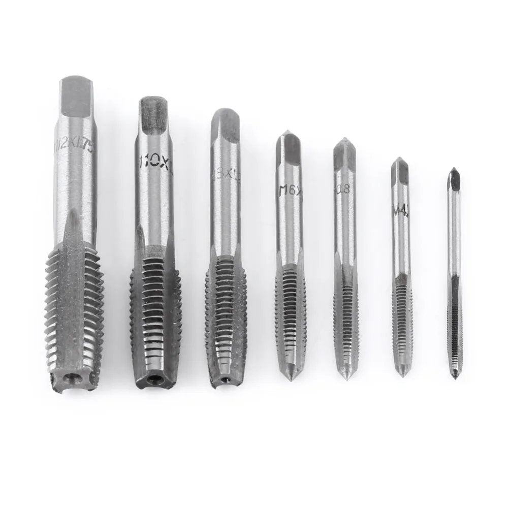 7Pcs/Lot Metric Thread Steel Tap Tapping Thread Tap Tool M3, M4, M5, M6, M8, M10, M12 Screw Taps Tool Set
7Pcs/Lot Metric Thread Steel Tap Tapping Thread Tap Tool M3, M4, M5, M6, M8, M10, M12 Screw Taps Tool Set