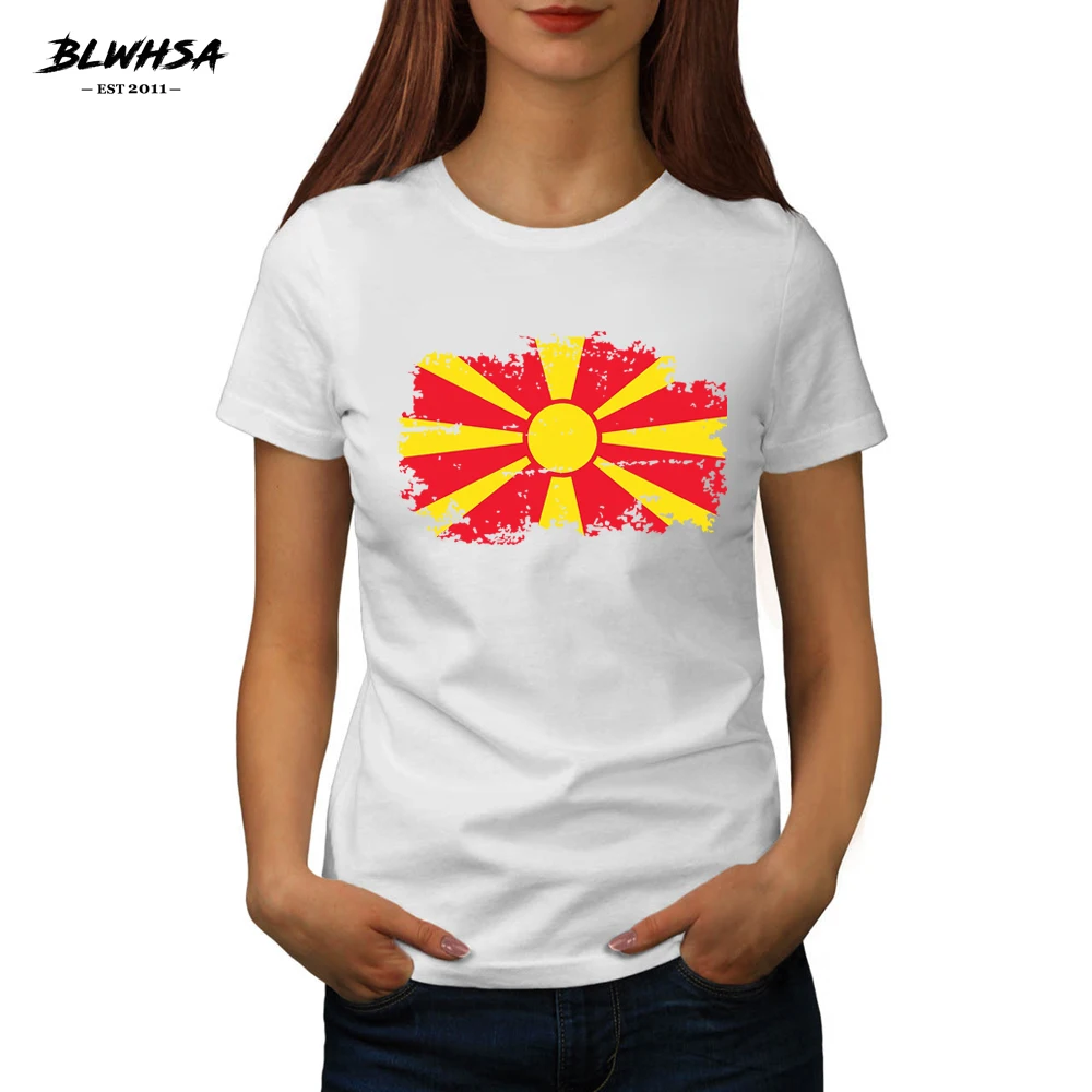 BLWHSA Macedonia Flag T shirt Women Casual 100% Cotton Brands Design T- Shirts Summer Macedonia National Flag Girl Tees
BLWHSA Macedonia Flag T shirt Women Casual 100% Cotton Brands Design T- Shirts Summer Macedonia National Flag Girl Tees